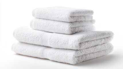 A Crystal Clear photo of several white beach cotton towels folded on white background.