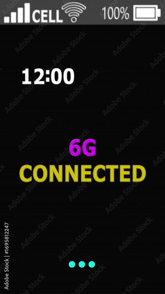 Poster 6g network connected appear on old display. pixelated text animation with phone hd. 4k 60 fps. symbo