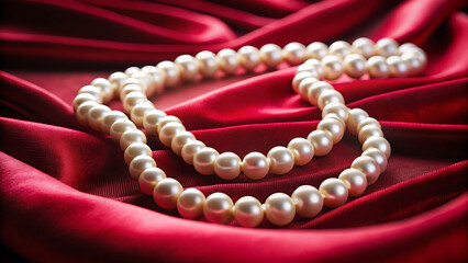 Elegant Pearl Necklace on Red Velvet Fabric