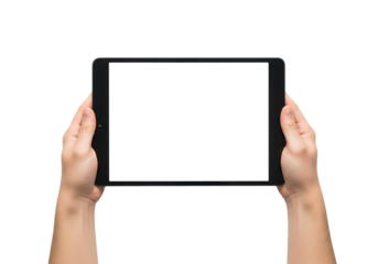 Hands holding tablet isolated on transparent background