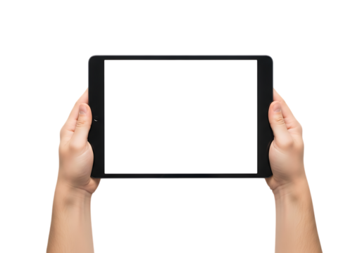 Hands holding tablet isolated on transparent background