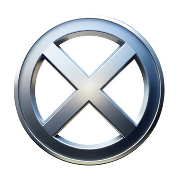 Metallic X Symbol Circular Badge Design Element isolated on transparent background