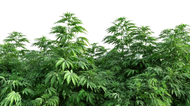 Lush green cannabis plants in dense cluster