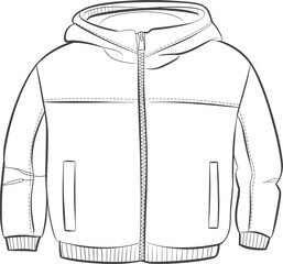 Hooded Bomber Jacket Fashion Flat Sketch With Zipper And Pockets hooded jacket outerwear