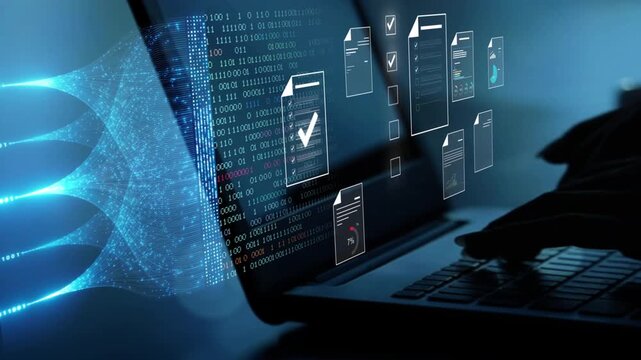 Ai Futuristic Document management concept, check electronic documents on digital documents on virtual screen Document Management System and process automation to efficiently document paperless operate