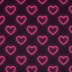 Glowing pink neon heart symbols arranged in a pattern on a dark background