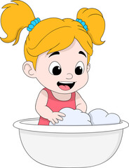 Blonde Little Girl Washing Hands at Sink for Hygiene Education