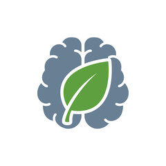 Green leaf flourishes within a stylized brain symbolizing ecological intelligence and natural growth