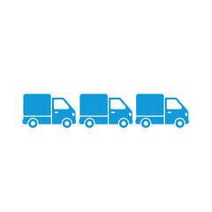 Three blue delivery trucks moving together in a line, representing logistics and shipping services