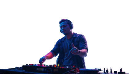 A female deejay in a club is mixing music on a turntable with her hands