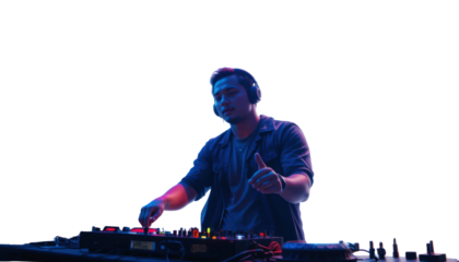 A female deejay in a club is mixing music on a turntable with her hands