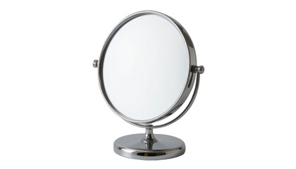 Isolated on white, a silver mirror ball and magnifying glass with a handle are tools for optical magnification