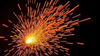 Bright orange sparks fly dynamically against a dark backdrop, evoking industrial metalwork energy.