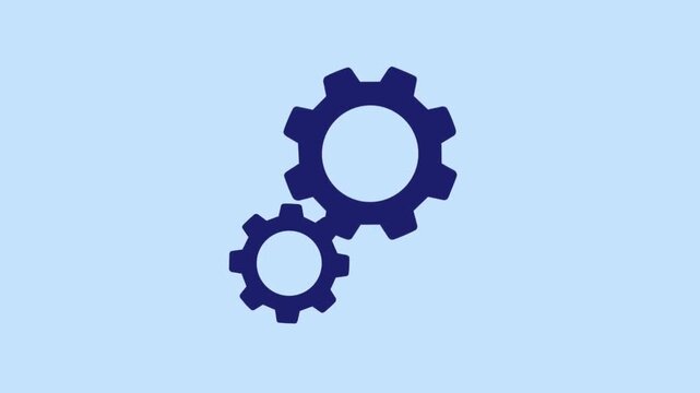 Flat vector illustration of two gears on blue background, representing technology, process, teamwork, engineering, mechanism, and automation concept.