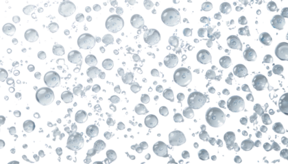 Blue transparent water droplets cling to a wet glass surface, creating a fresh, clean pattern of condensation