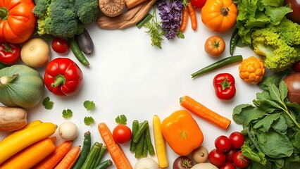 Circular arrangement of fresh produce, vibrant colors under crisp studio lighting.