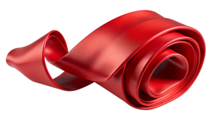 3d illustration of a rolled red satin necktie isolated on transparent background, symbolizing formal wear and business attire