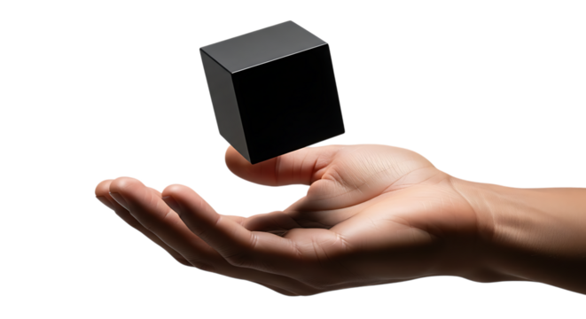 Black cube isolated on transparent background