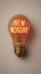 Glowing Light Bulb with 'New Monday' Inspirational Message