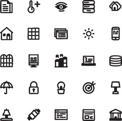 Hand drawn icon set vector: document, home, weather, security, and more eps silhouette