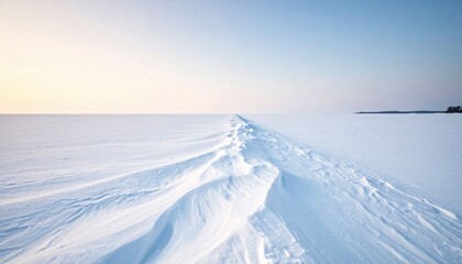 Frozen lake pressure ridge under pale noon simple tones wallpaper background representing winter surface detail suitable for calm cold design
