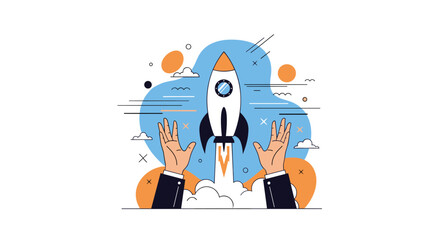 Launching a new business venture or startup idea into the competitive marketspace with hands ready for action