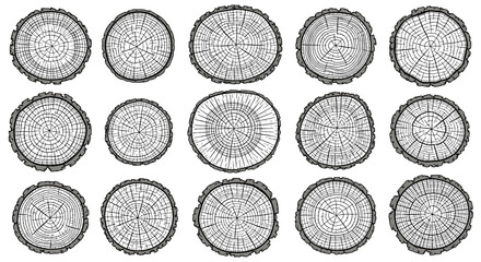 Close-up views of tree ring patterns showing age and growth history in a forest ecosystem
