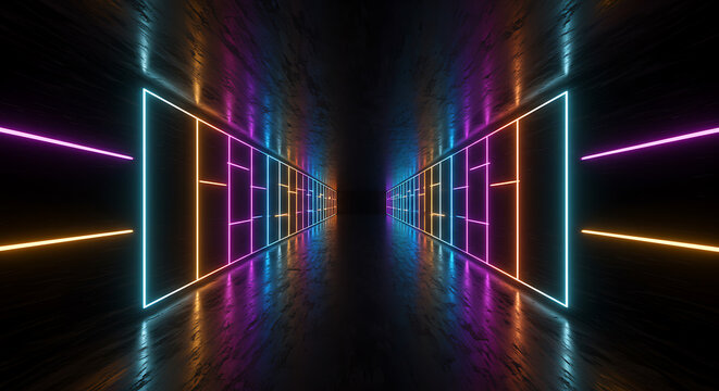 futuristic neon tunnel in perspective