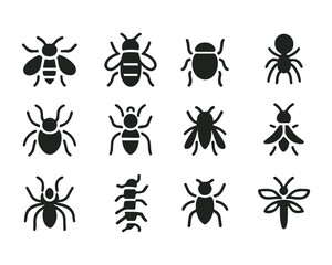 Set of outline icons related to insects. Linear icon collection