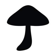Simple silhouette of a mushroom with a curved stem stylized for minimalist designs