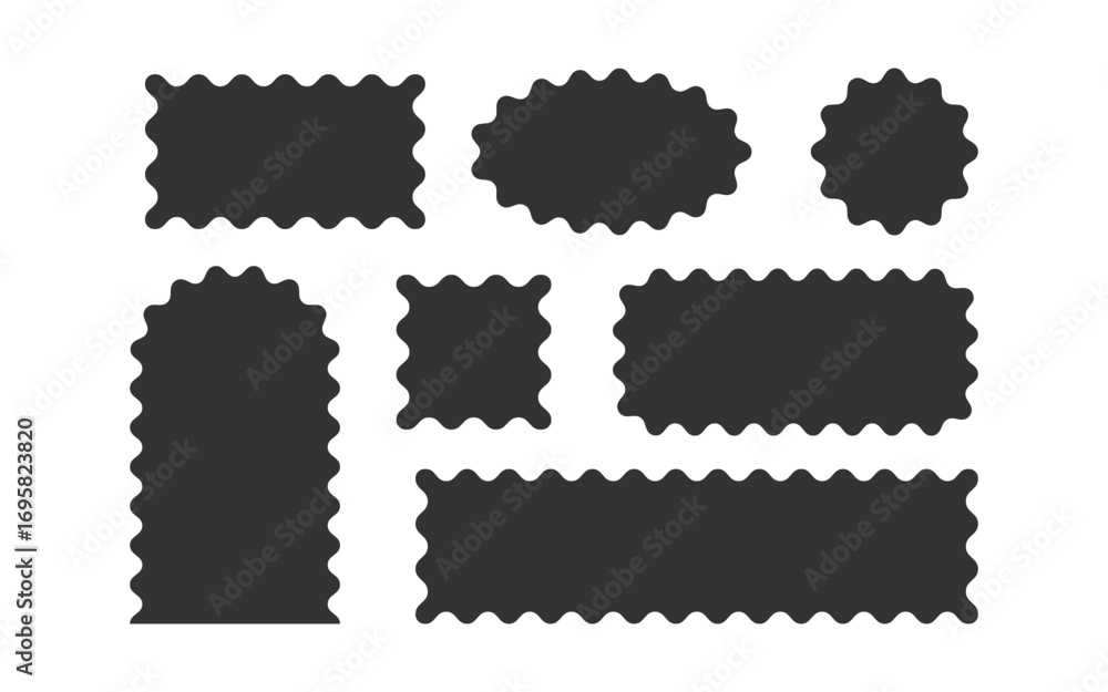 Poster wavy scallop edge frame set. wave square, rectangle, circle geometric shape. scalloped wiggle border