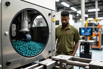Sustainable circular economy process showing disassembly, automated sorting, and remanufacturing of products in a high-tech factory.