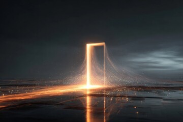 Obraz premium Glowing door opening to reveal streams of digital light.