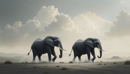 Majestic wildlife scene featuring a herd of elephants in their natural habitat with scenic outdoor landscape capturing peaceful majestic mammals in wildlife photography