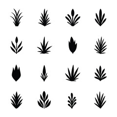 Fototapeta premium Minimalist Black Silhouette Grass and Leaf Icons plant