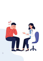 Patient suffering from intense headache consulting a doctor for treatment options