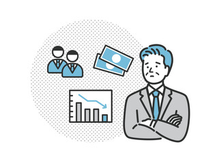 悩んでいる　ミドル　シニア　中年のビジネスマンのアイコンイラスト