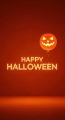 Spooky season greetings with glowing pumpkin balloon and happy Halloween message, perfect for Halloween parties and festive fun