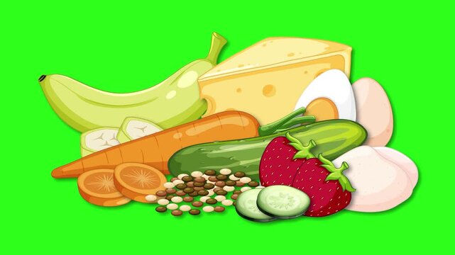 Low FODMAP Food Group Animation on Green Screen Background