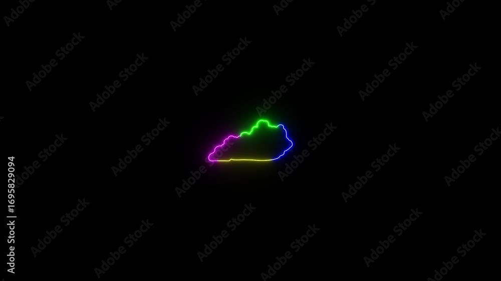 Poster this video neon glowing kentucky map animated. zoom showing colorful use map with black background.