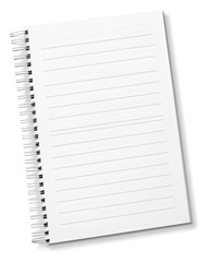 Blank spiral notebook with lined pages, set against a simple white background for versatile use