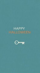 Unlock spooky fun with this Happy Halloween invitation featuring a vintage key on a teal background, perfect for party invites