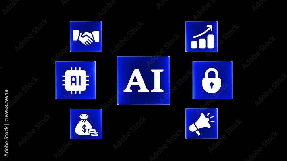 Aufkleber artificial intelligence concept with interconnected icons for business growth security and finance t