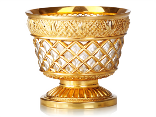 Ornate gold crystal vase diamond cut pattern isolated on a transparent background 1