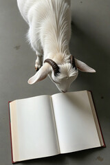 A quiet, elegant, and minimalist portrait of a pygmy goat in a serene setting, creating a sophisticated and unexpected still life.