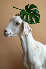 A quiet, elegant, and minimalist portrait of a pygmy goat in a serene setting, creating a sophisticated and unexpected still life.