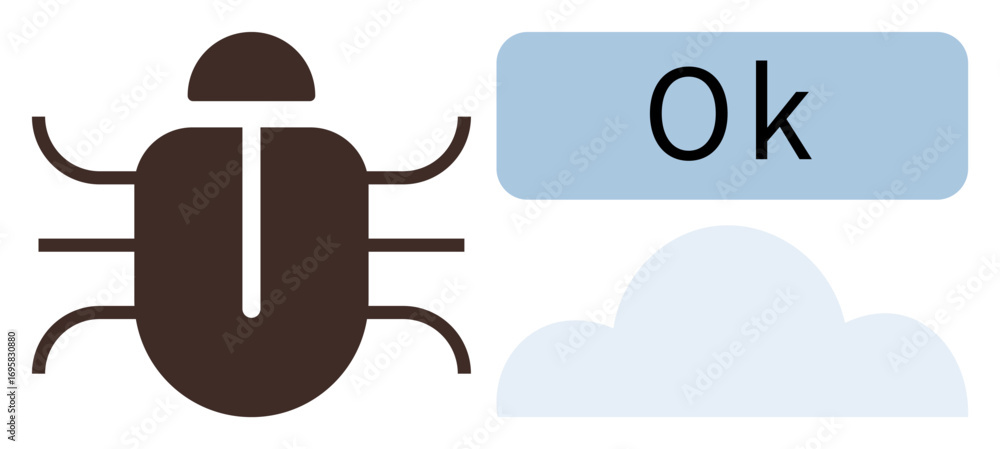 Aufkleber beetle icon beside ok text and cloud symbol, representing debugging, error resolution, and system st