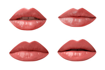 Obraz premium Female lips with coral lipsticks on white background, collage