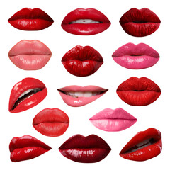 Obraz premium Female lips with lipsticks of different shades on white background, collage