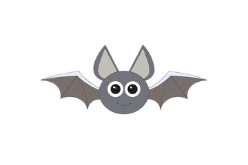 Fototapeta premium Cute cartoon bat with gray body, large eyes and friendly smile expression, isolated on a transparent background